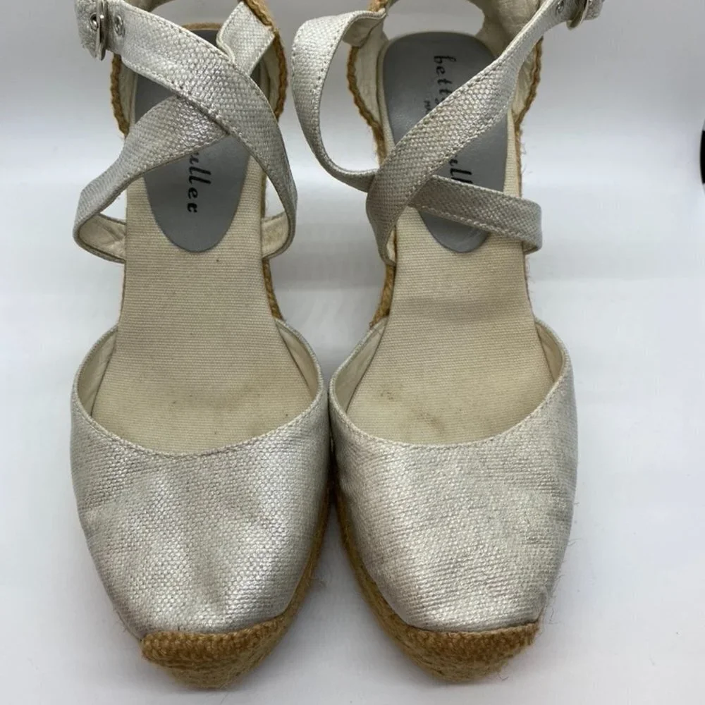 Bettye Muller silver canvas espadrille wed…